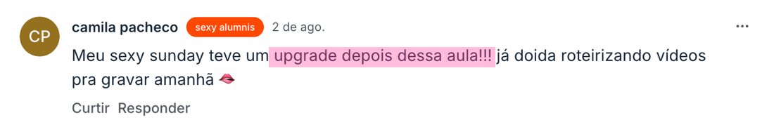 Depoimento de aluna na comunidade da Academia Sexy Minds
