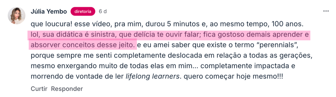 Depoimento de aluna na comunidade da Academia Sexy Minds